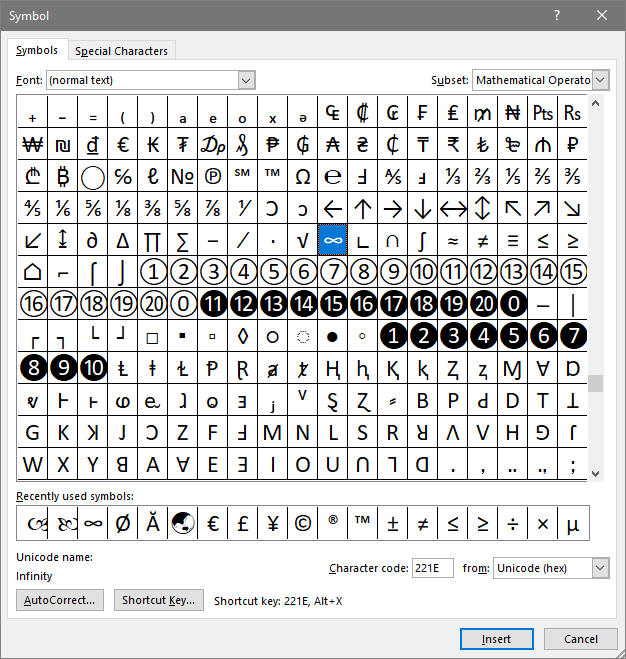 finding the infinity symbol
