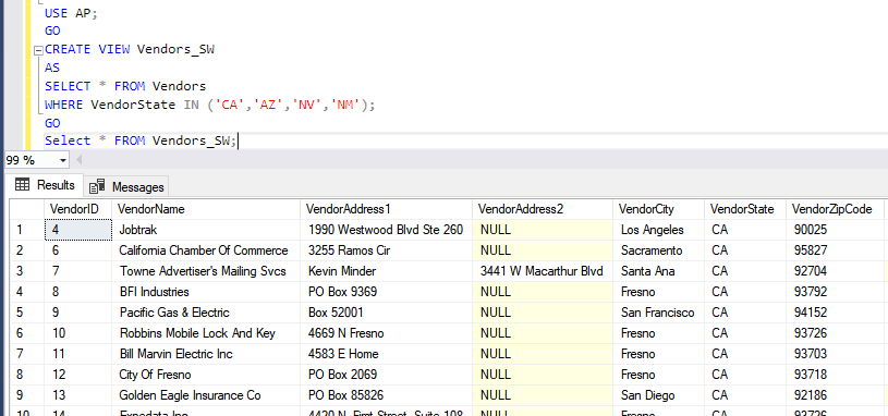 command to create the view and display the view