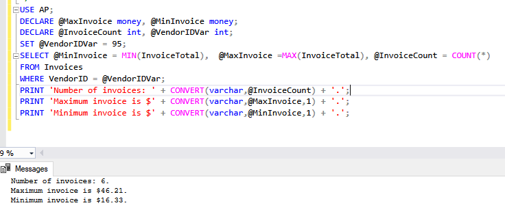 scalar variable script showing printing