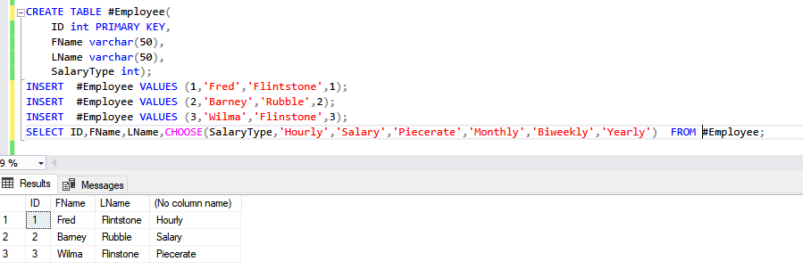 temporary employee data and code to create