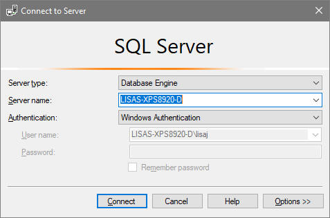 connect to sql server dialog
