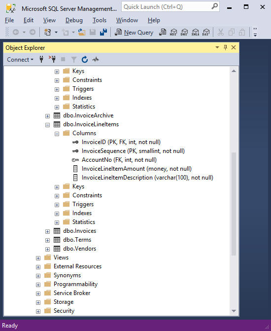 columns in invoicelineitem table