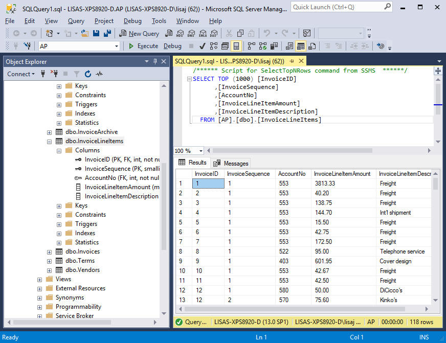 displaying table data