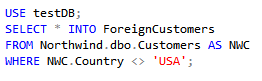 code to create foreign customer table