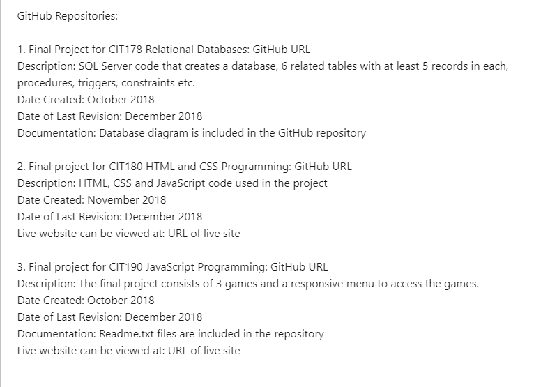 github portion of linked in example profile