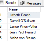 stringsample results showing name