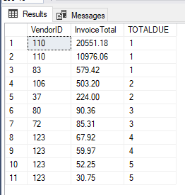 ntile sample result set
