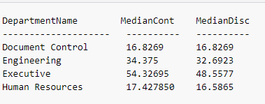 percentile cont result set
