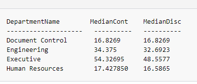 percentile disc result set