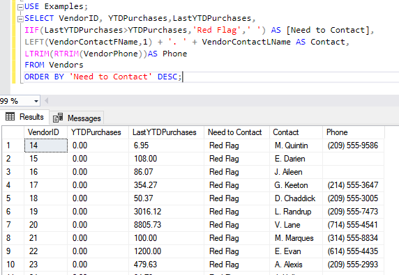 iif and string function code with output results