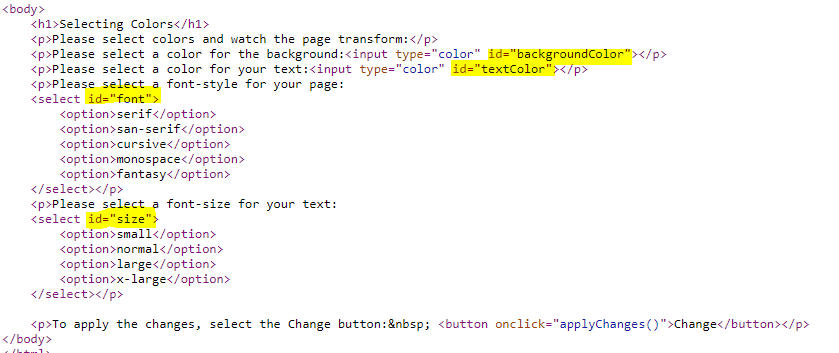 modifications for javascript code