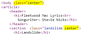 adding the center class to the body and section tags