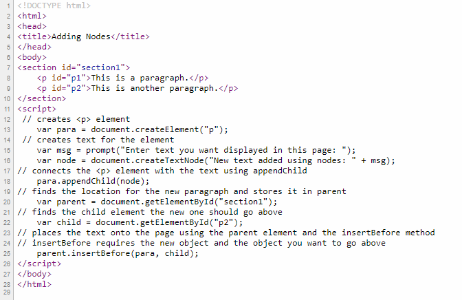 using insert before