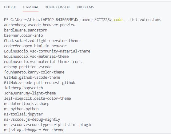 extensions installed in vs code